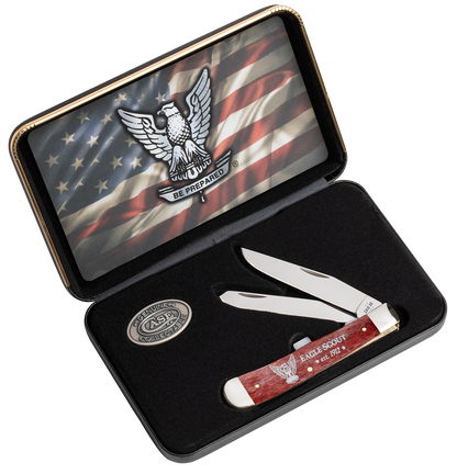 W.R. Case XX Knives Trapper Eagle Scout Old Red Bone 18146 Stainless Pocket Knife