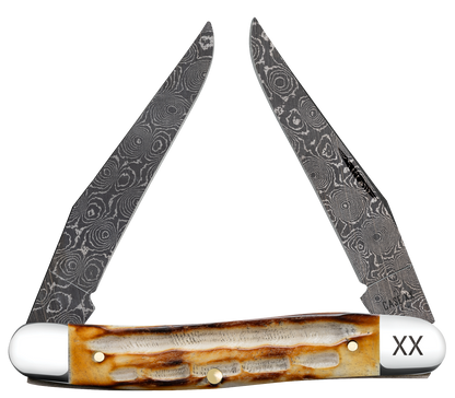 W.R. Case XX Knives Muskrat Jigged Burnt Natural Bone 27231 Damascus Pocket Knife