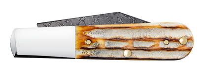 W.R. Case XX Knives Barlow Jigged Burnt Natural Bone 27232 Damascus Pocket Knife