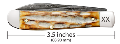 W.R. Case XX Knives Mini Trapper Burnt Natural Bone 27233 Damascus Pocket Knife