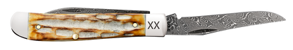 W.R. Case XX Knives Mini Trapper Burnt Natural Bone 27233 Damascus Pocket Knife