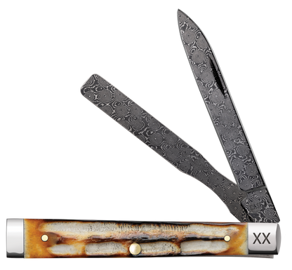 W.R. Case XX Knives Baby Doc Burnt Natural Bone 27234 Damascus Pocket Knife