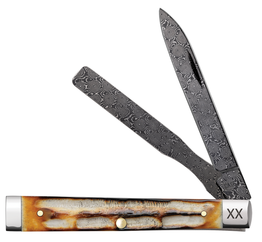 W.R. Case XX Knives Baby Doc Burnt Natural Bone 27234 Damascus Pocket Knife