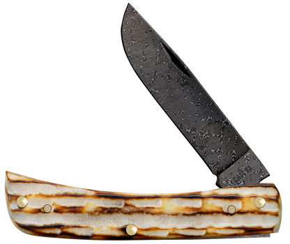 W.R. Case XX Knives Sodbuster Jr Burnt Natural Bone 27235 Damascus Pocket Knife