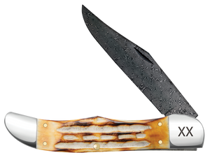 W.R. Case XX Knives Folding Hunter Burnt Natural Bone 27237 Damascus Pocket Knife