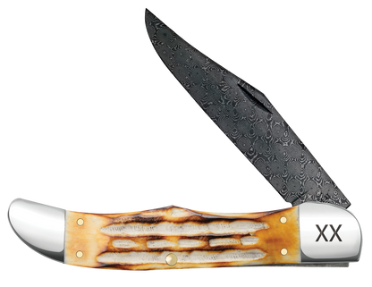 W.R. Case XX Knives Folding Hunter Burnt Natural Bone 27237 Damascus Pocket Knife