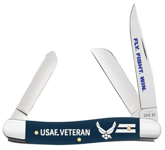 W.R. Case XX Knives USAF Veteran Medium Stockman 32408 Navy Blue Delrin Stainless Steel Pocket Knife