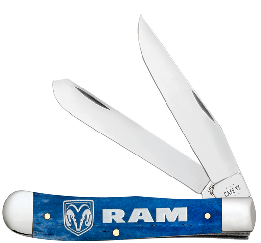 W.R. Case XX Knives Trapper RAM Navy Blue Bone 37482 Stainless Pocket Knife