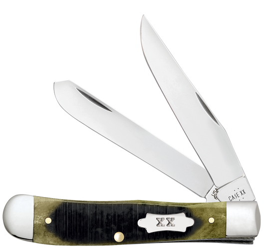 W.R. Case XX Knives Trapper Sawcut Olive Green Bone 39230 Stainless Pocket Knife