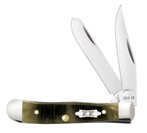 W.R. Case XX Knives Tiny Trapper Sawcut Olive Green Bone 39231 Stainless Pocket Knife