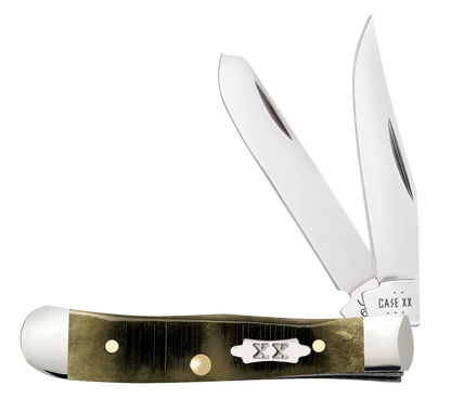 W.R. Case XX Knives Tiny Trapper Sawcut Olive Green Bone 39231 Stainless Pocket Knife