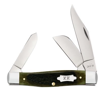 W.R. Case XX Knives Large Stockman Sawcut Olive Green Bone 39232 Stainless Pocket Knife