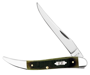 W.R. Case XX Knives Medium Toothpick Sawcut Olive Green Bone 39235 Stainless Pocket Knife