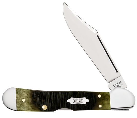 W.R. Case XX Knives Mini Copperlock Sawcut Olive Green Bone 39236 Stainless Pocket Knife