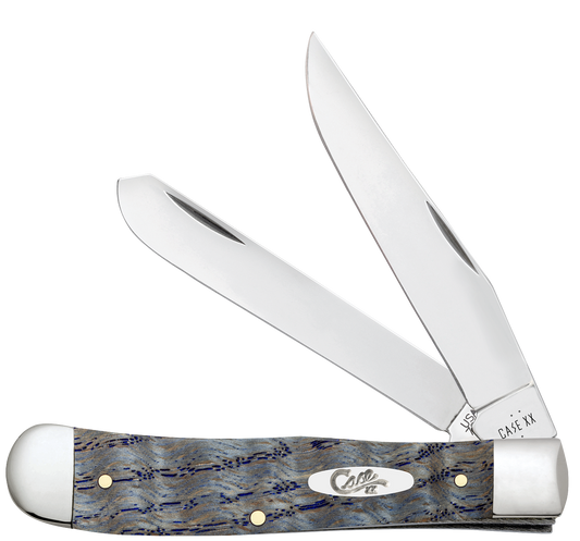 W.R. Case XX Knives Trapper Blue Curly Oak Wood 47490 Stainless Pocket Knife