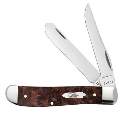 W.R. Case XX Knives Brown Maple Burl Wood Mini Trapper 64062 Stainless Pocket Knife