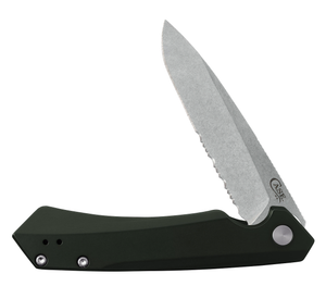 W.R. Case XX Knives Kinzua Frame Lock 64632 Green Aluminum S35VN Stainless Serrated Pocket Knife
