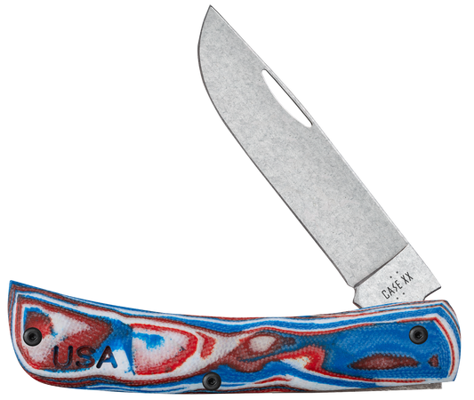 W.R. Case XX Knives Sod Buster Jr Red, White & Blue Burl G10 S35VN Stainless Steel Pocket Knife 66386