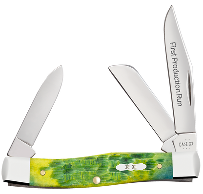 W.R. Case XX Knives Medium Stockman 1st Run Jigged Green Apple Bone 87862 Stainless 1/250 Pocket Knife