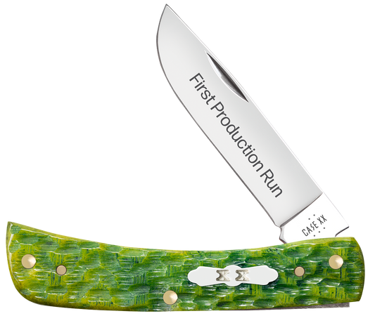 W.R. Case XX Knives Sod Buster Jr 1st Run Jigged Green Apple Bone 87863 Stainless 1/250 Pocket Knife