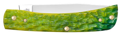 W.R. Case XX Knives Sod Buster Jr 1st Run Jigged Green Apple Bone 87863 Stainless 1/250 Pocket Knife