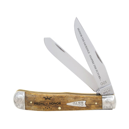 W.R. Case XX Knives Trapper Medal of Honor Antique Bone Stainless Pocket Knife AWMH54JB