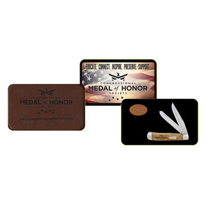 W.R. Case XX Knives Trapper Medal of Honor Antique Bone Stainless Pocket Knife AWMH54JB