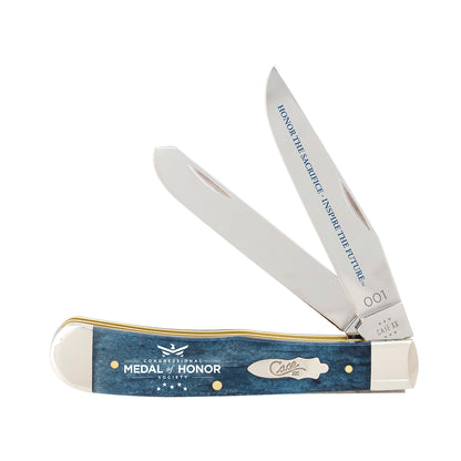 W.R. Case XX Knives Trapper Medal of Honor Mediterranean Blue Bone Stainless Pocket Knife AWMH54VB