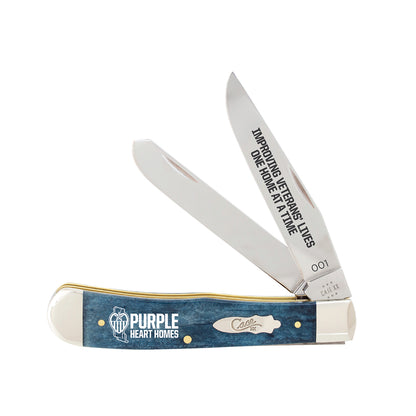 W.R. Case XX Knives Trapper Puple Heart Homes Blue Bone AWPH54TB Pocket Knife