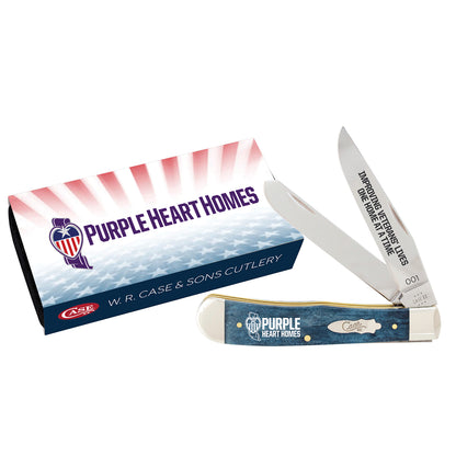 W.R. Case XX Knives Trapper Puple Heart Homes Blue Bone AWPH54TB Pocket Knife