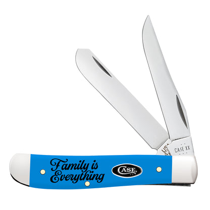 W.R. Case XX Knives Mini Trapper Family is Everything Light Blue Synthetic Stainless Pocket Knife AWTC07FE