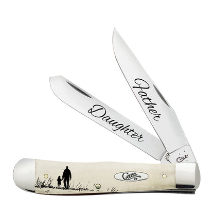 W.R. Case XX Knives Trapper Father & Daughter Natural Bone Stainless Pocket Knife AWTC54FD