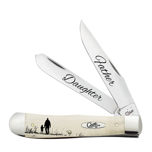 W.R. Case XX Knives Trapper Father & Daughter Natural Bone Stainless Pocket Knife AWTC54FD