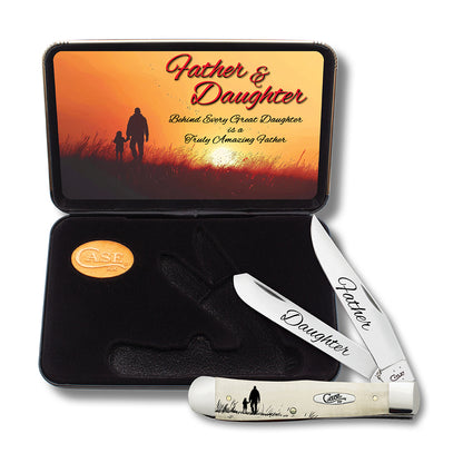 W.R. Case XX Knives Trapper Father & Daughter Natural Bone Stainless Pocket Knife AWTC54FD