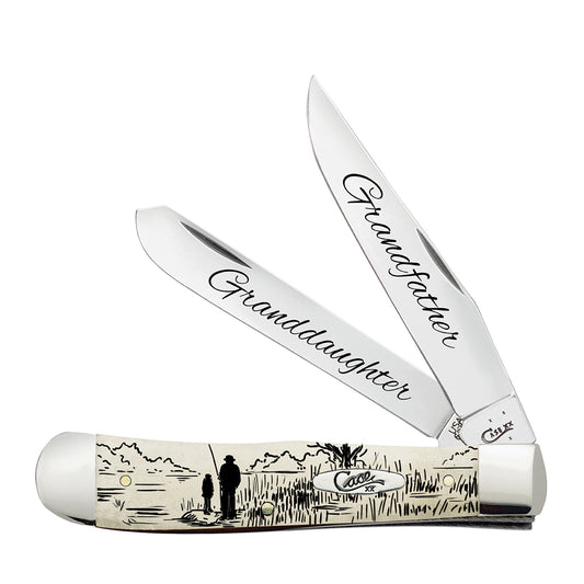W.R. Case XX Knives Trapper Grandfather & Granddaughter Natural Bone Stainless Pocket Knife AWTC54GD