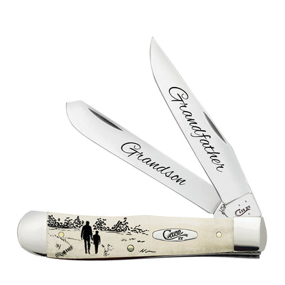 W.R. Case XX Knives Trapper Grandfather & Grandson Natural Bone Stainless Pocket Knife AWTC54GS