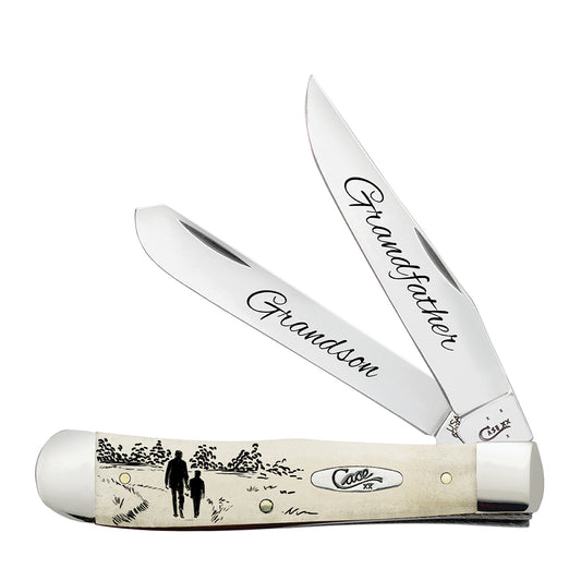 W.R. Case XX Knives Trapper Grandfather & Grandson Natural Bone Stainless Pocket Knife AWTC54GS