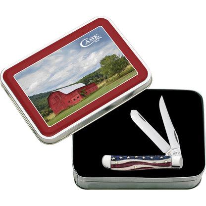 W.R. Case XX Knives Mini Trapper Red Barn Star Spangled Bone Stainless Pocket Knife WTC07SB