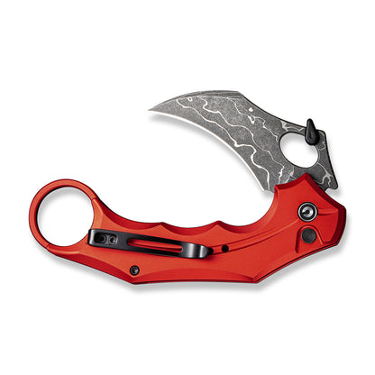 CIVIVI Knives™ Incisor II Button Lock Karambit C16016B-DS1 Red Aluminum Damascus Steel Pocket Knife