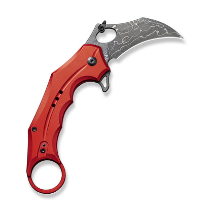 CIVIVI Knives™ Incisor II Button Lock Karambit C16016B-DS1 Red Aluminum Damascus Steel Pocket Knife