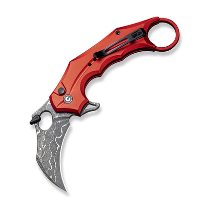 CIVIVI Knives™ Incisor II Button Lock Karambit C16016B-DS1 Red Aluminum Damascus Steel Pocket Knife