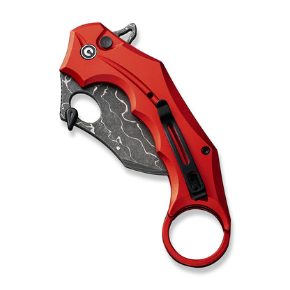 CIVIVI Knives™ Incisor II Button Lock Karambit C16016B-DS1 Red Aluminum Damascus Steel Pocket Knife