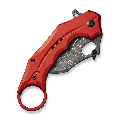CIVIVI Knives™ Incisor II Button Lock Karambit C16016B-DS1 Red Aluminum Damascus Steel Pocket Knife