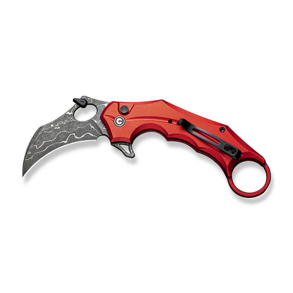 CIVIVI Knives™ Incisor II Button Lock Karambit C16016B-DS1 Red Aluminum Damascus Steel Pocket Knife