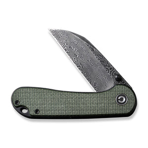 CIVIVI Knives™ Elementum Liner Lock C18062AF-DS1 Green Canvas Micarta Damascus Steel Pocket Knife