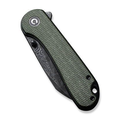 CIVIVI Knives™ Elementum Liner Lock C18062AF-DS1 Green Canvas Micarta Damascus Steel Pocket Knife
