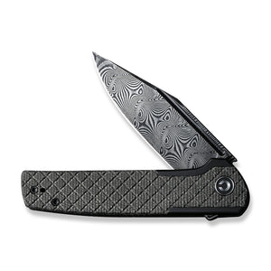 CIVIVI Knives™ Cachet Frame Lock C20041B-DS1 Black Stainless Steel and Dark Green Canvas Micarta Damascus Pocket Knife