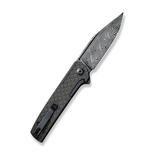 CIVIVI Knives™ Cachet Frame Lock C20041B-DS1 Black Stainless Steel and Dark Green Canvas Micarta Damascus Pocket Knife
