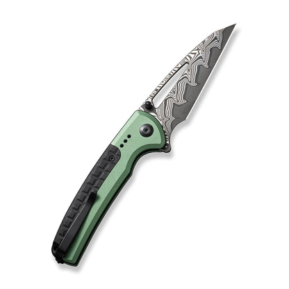 CIVIVI Knives™ Sentinel Strike Button Lock C22025B-DS1 Green Aluminum and Black FRN Damascus Steel Pocket Knife