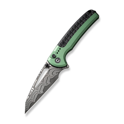 CIVIVI Knives™ Sentinel Strike Button Lock C22025B-DS1 Green Aluminum and Black FRN Damascus Steel Pocket Knife